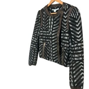 Diane Von Furstenberg 8 wool blend mono c leather trim jacket in great condition